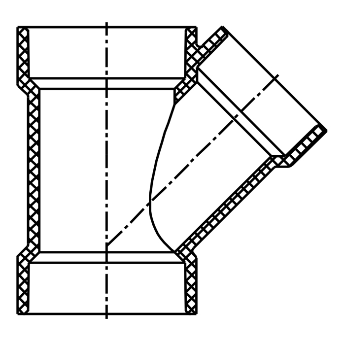 45° Reducing WYE (Hub×Hub×Hub)