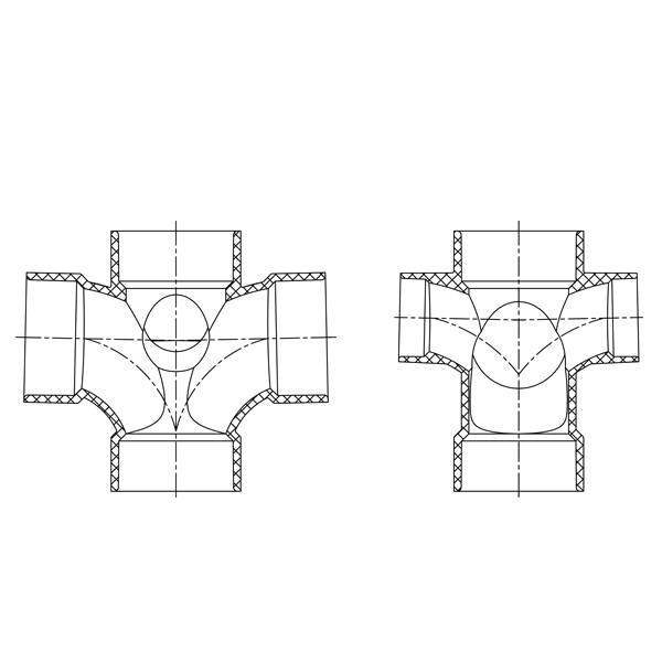 Double Sanitary Tee,w/R&L  Side Inlets ( All Hub )