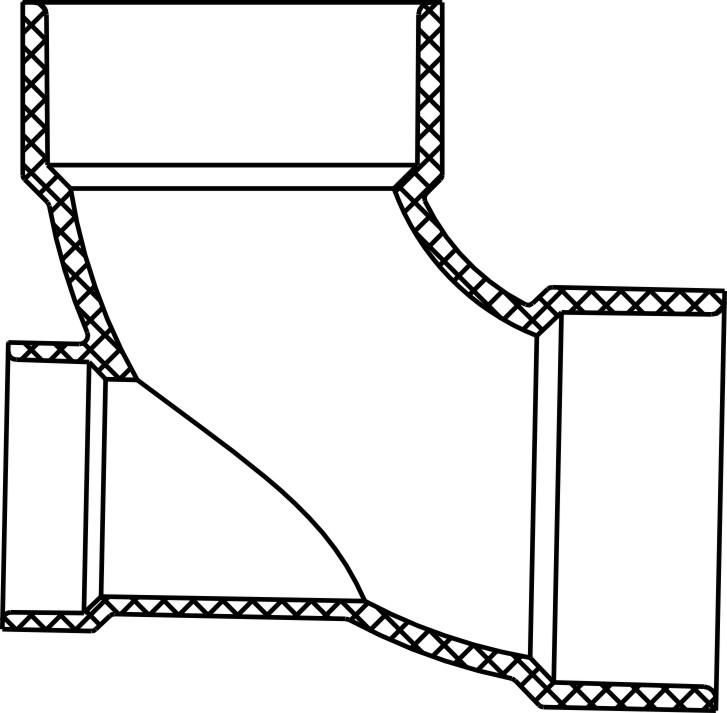 90° Elbow w/Low Heel Inlet (Hub×Hub×Hub)