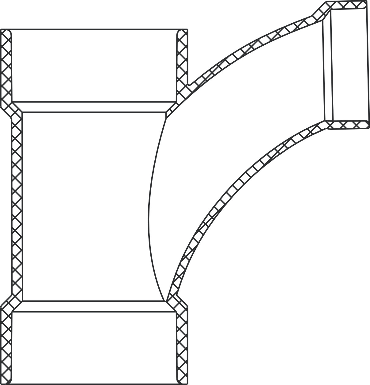 Reducing Combination WYE&1/8 Bend (One Piece) (Hub×Hub×Hub) 